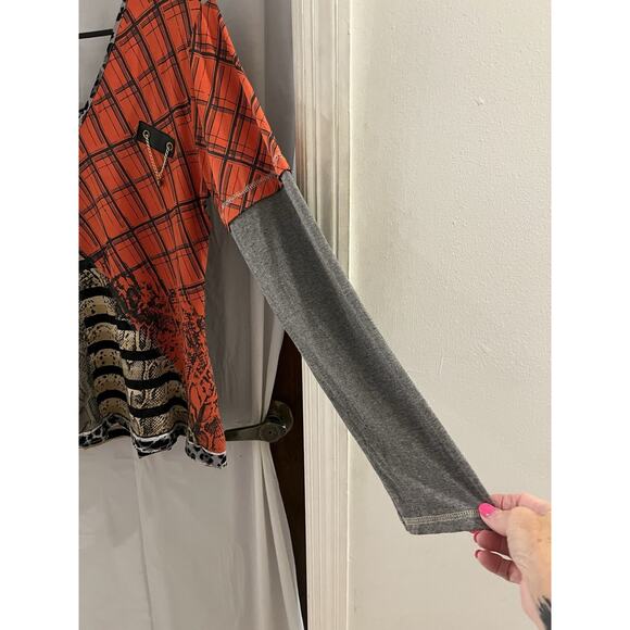 Brazil Roxx Multicolor Patchwork Long Sleeve Tee Metal Accents S/M Avant Garde - Picture 4 of 7